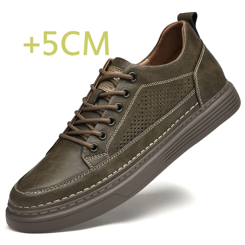 

Summer Breathable Leather Shoes 5cm Height Increase Casual ShoesLace Up Oxford Shoes Outdoor Height Increase Men's Dress Shoes