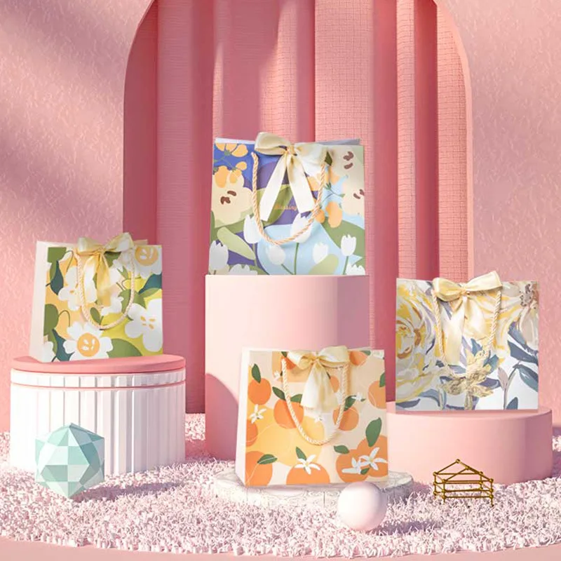 

5 PCS Orange Blossom Gift Bag Bow Birthday Party Decoration Supplies Children's Birthday Party Tote Bag Wedding Anniversary Bag