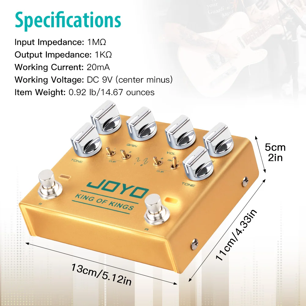 Фото JOYO R-20 Overdrive гитарная педаль двухканальный гитарный эффектор 9 В источник питания с независимой зажимкой аксессуары для гитары №2
