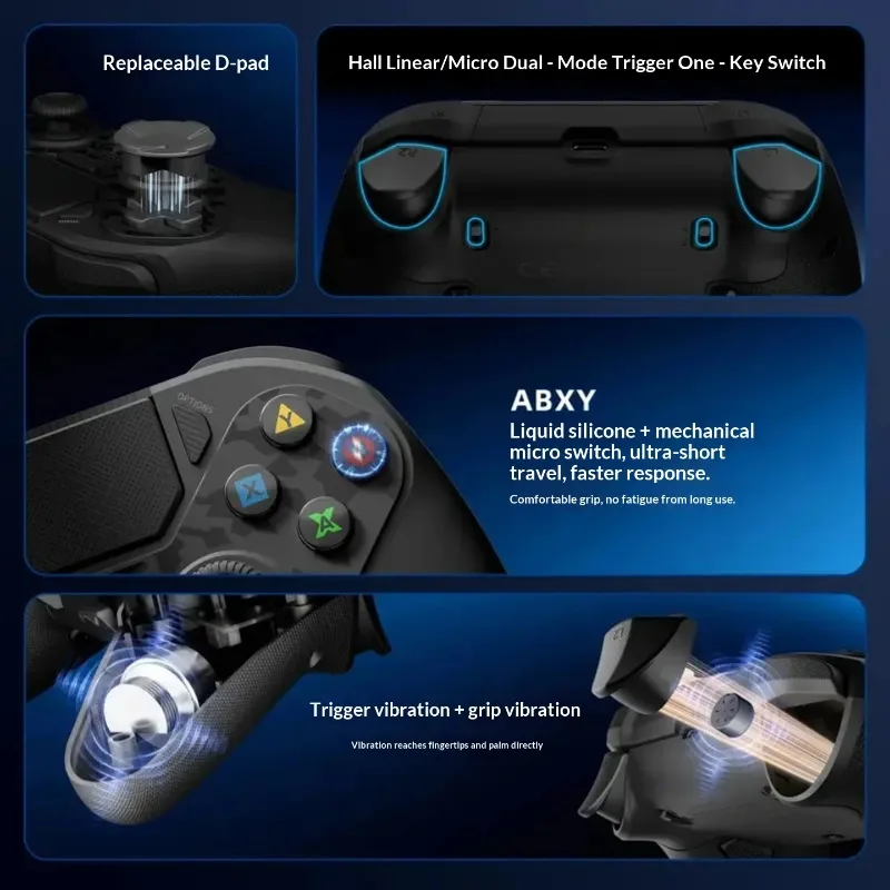 Фото Беспроводной контроллер AceGamer D4 для Steam, симметричный Bluetooth 2.4G, настраиваемый джойстик JS13Pro для PS4/ПК/Steam/Switch2, подарки для геймеров FPS №4