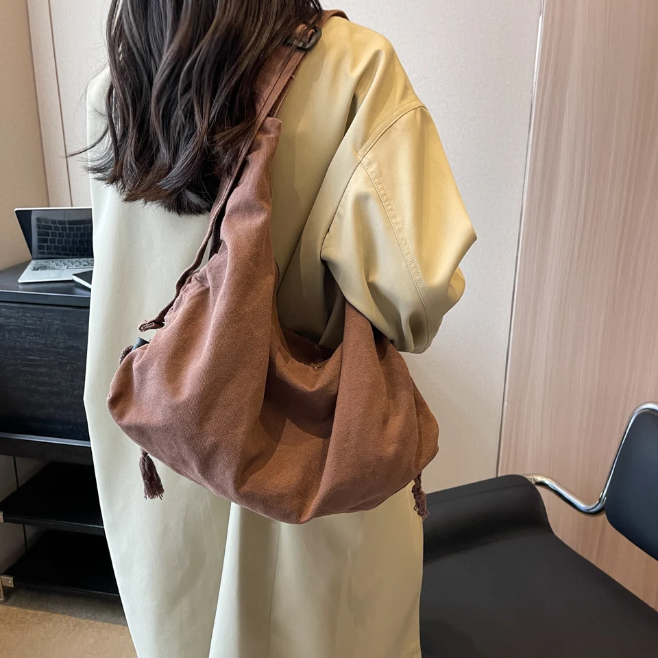 Повседневные холщовые школьные сумки через плечо для женщин вместительная