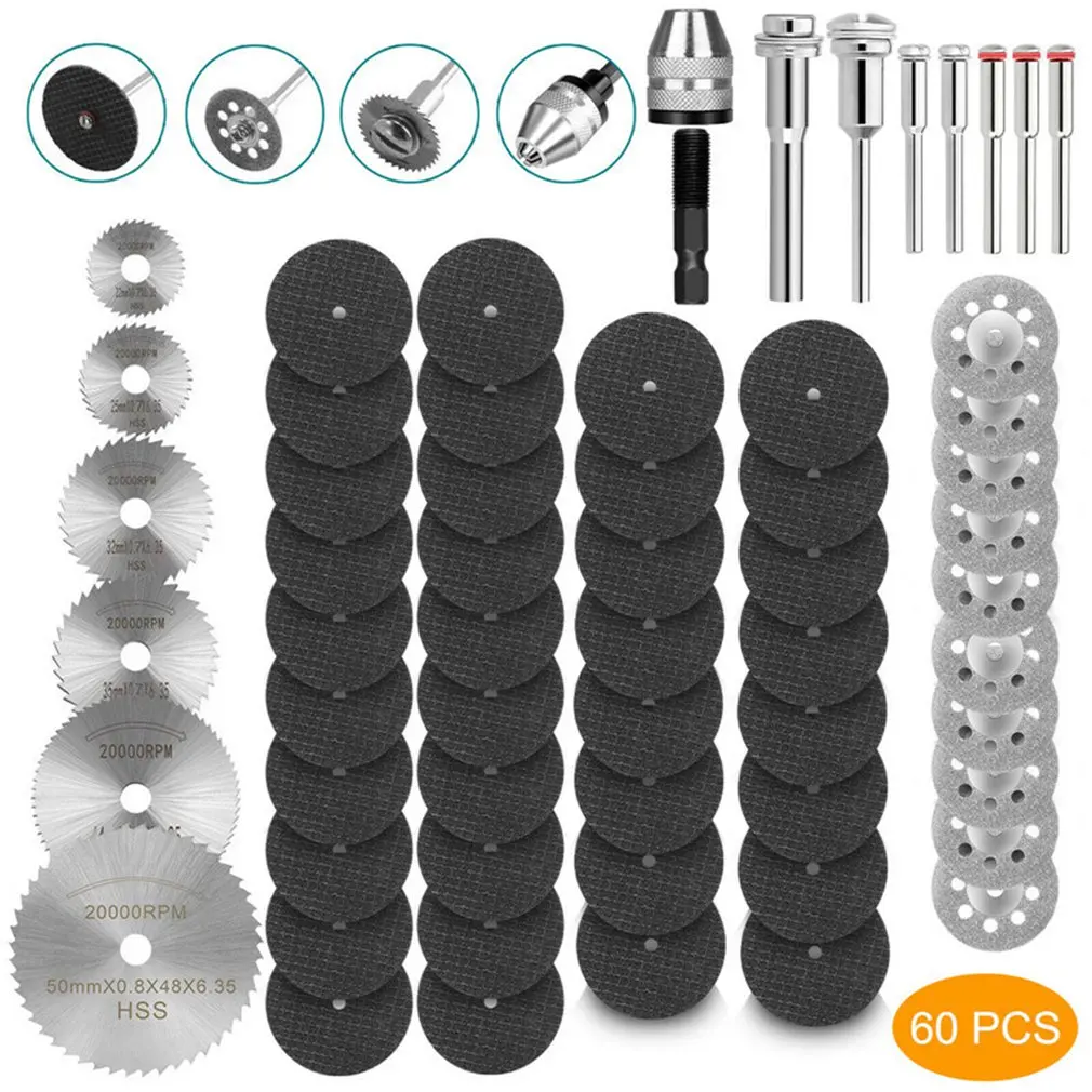 

60Pcs Rotary Tool Accessories Cutting Wheels Set Diamond Cutting Wheels Resin Cutting Off Wheels HSS Circular Saw Blades