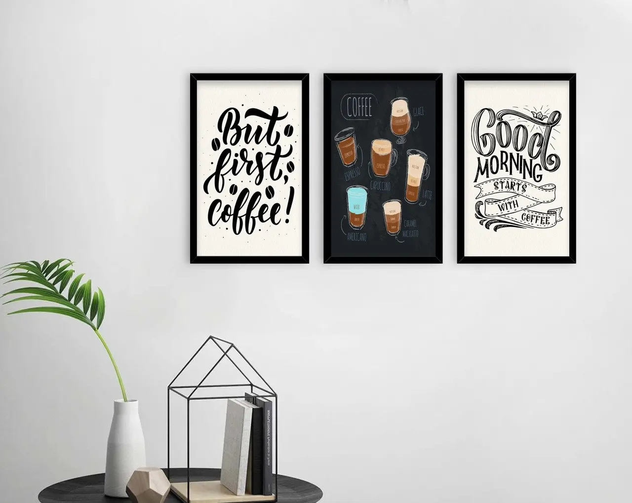 

BK Home Coffee Design Decorative 3'lü Wood Black Framed Tablo-7