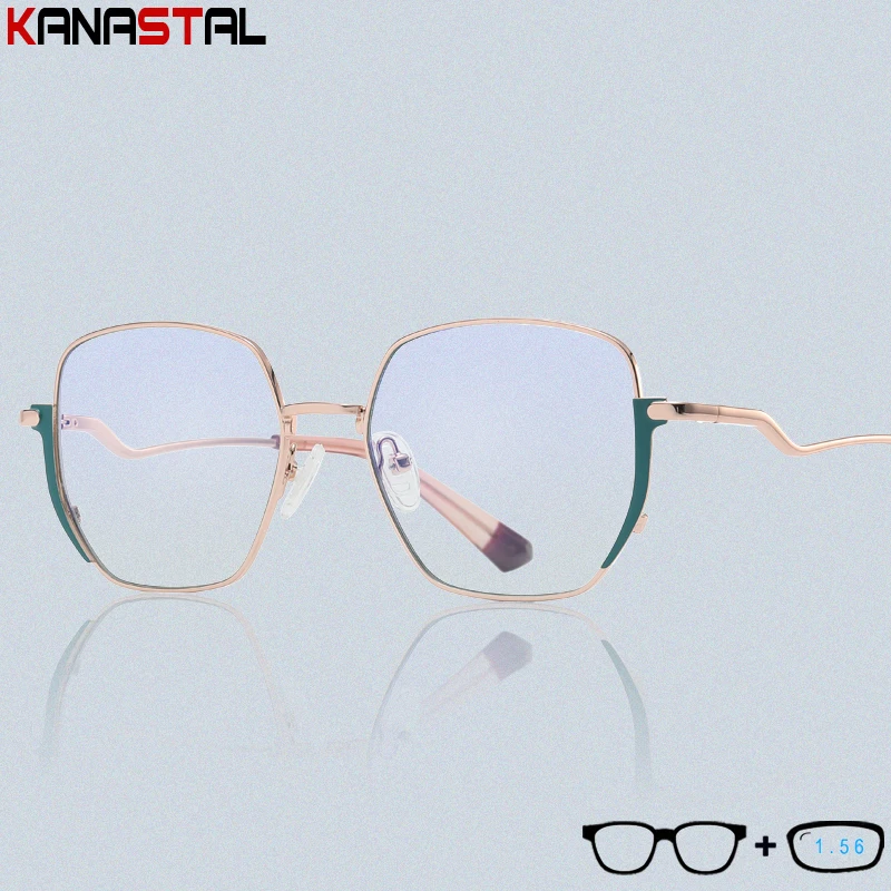 

Женские очки для чтения с блокировкой сисветильник, Модные металлические многоугольные оправы для очков, Антибликовая оптика CR39, очки для б...