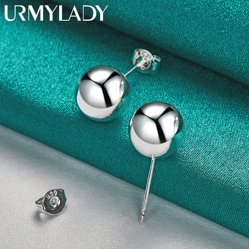 

URMYLADY 925 Sterling Silver 8mm Round Ball Earring Stud Earrings for Women Wedding Engagement Fashion Charm Jewelry