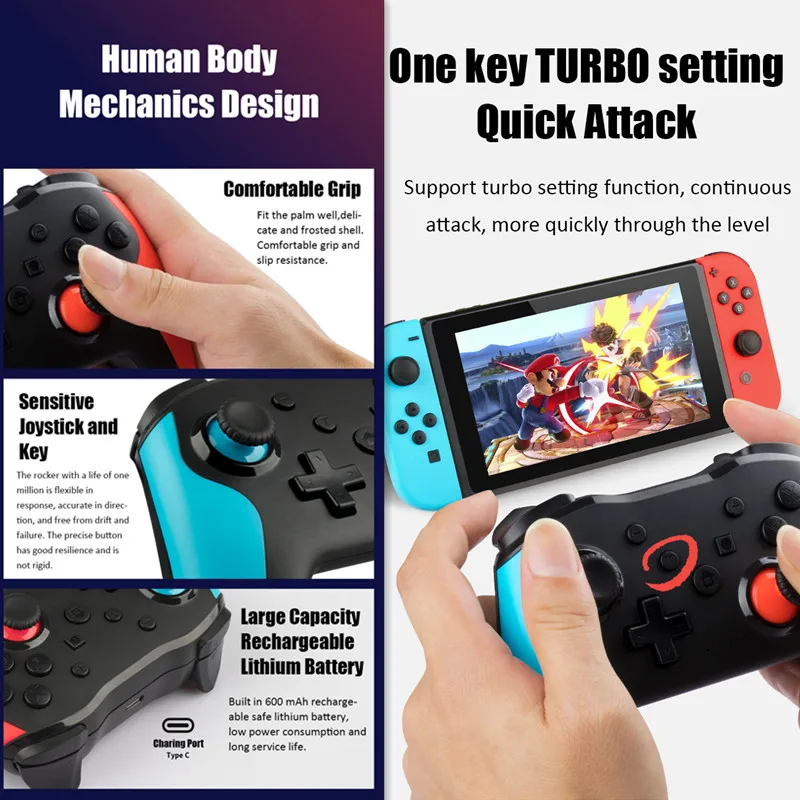 2pcs bluetooth 2 4g wireless controller for nintendo switch pro pc tv box smart phone tablet ps3 tesla shock joystick gamepad free global shipping