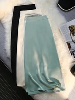 fashion korean version of solid color silk satin elegant womens skirt a line side zipper stretch high waist harajuku midi skirt