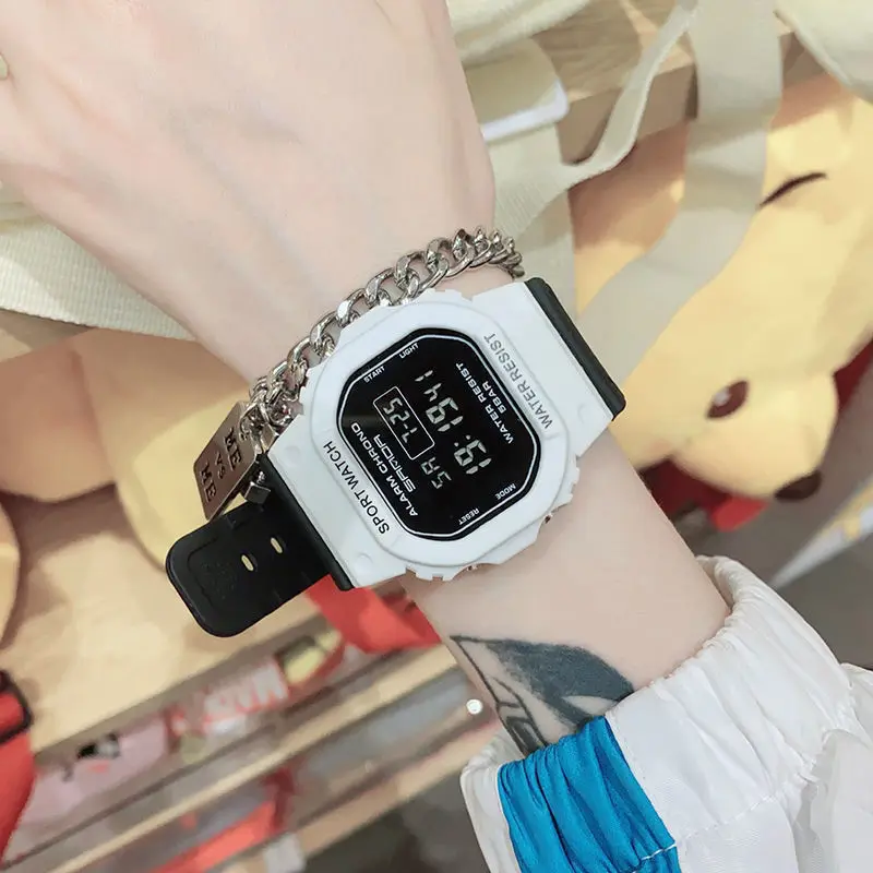 

Sports Military Watches Electronic Wrist Band 50 waterproof Square Women Watches Vintage Led Digital Watch rubber Strap Watch