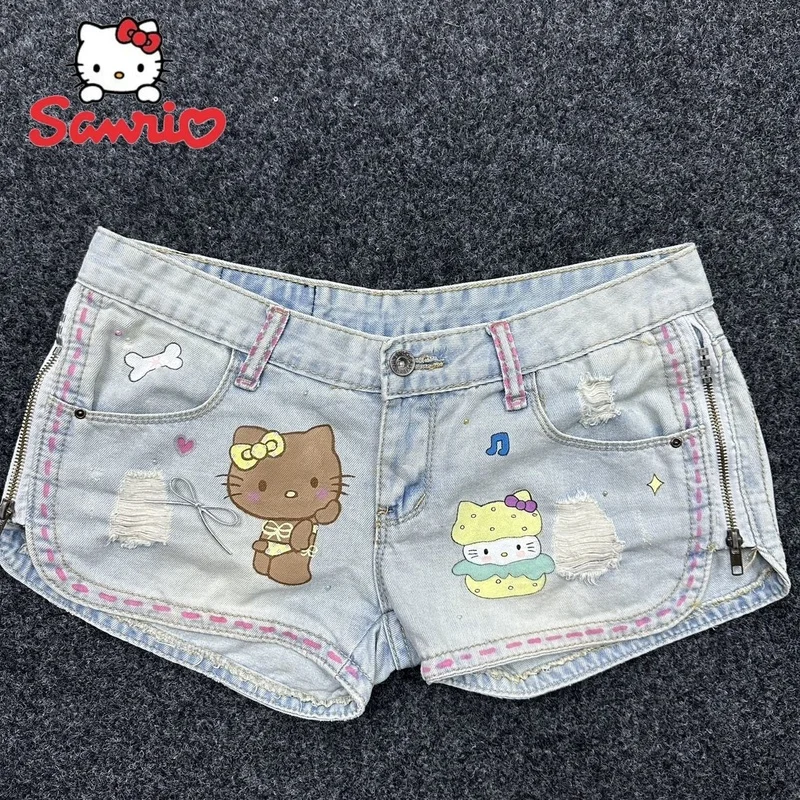 

Женские ультракороткие брюки с высокой талией, приталенные модные брюки, летние джинсовые шорты с котенком для девушек