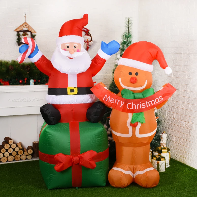 

Xmas Outdoor Inflatable Ornaments Santa Claus Gift Self-inflatable Toys with LED Lights Home Festival Party Decoration Props