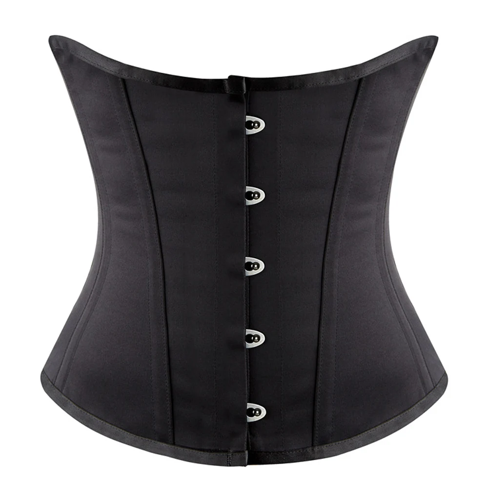 

Womens Full Steel Boned Waist Training Black Corset Gothic Underbust Pure Bustier Lingerie Steampunk