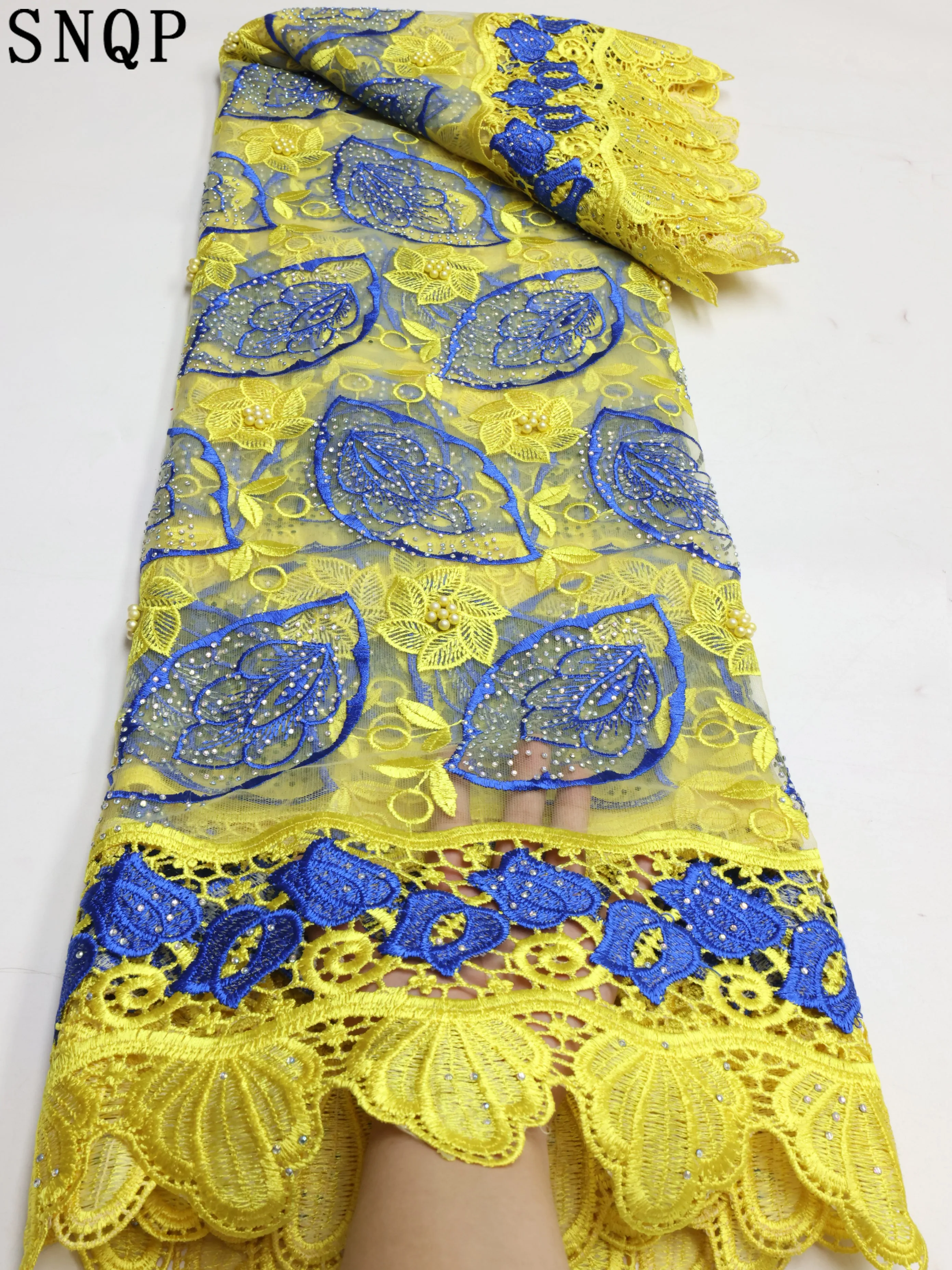 

New African Lace Fabric 5 Yards High Quality Nigerian Wedding Sequin+Stones Embroidery French Tulle Asoebi Material