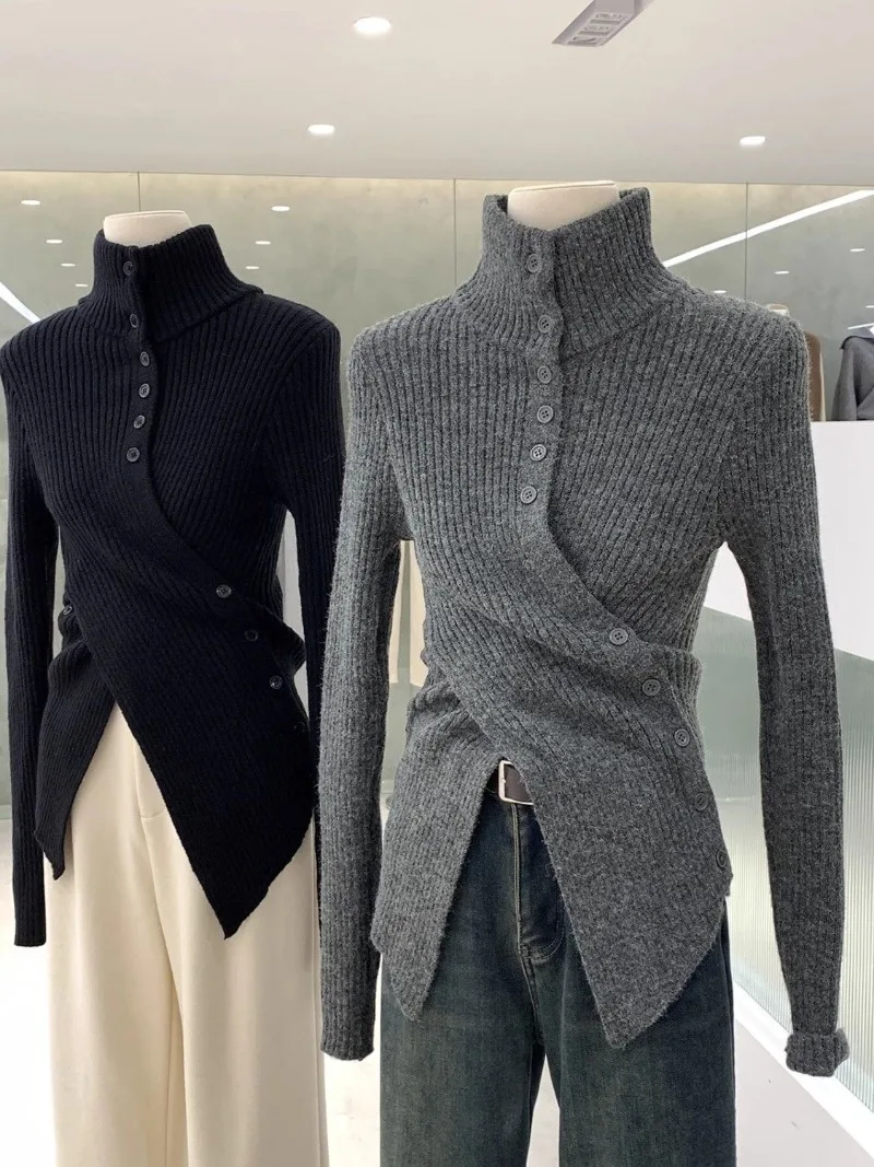 Корейский шикарный элегантный облегающий кардиган с перекрестными пуговицами