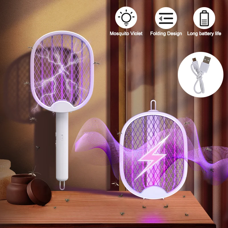 

4In1 USB Charging Bug Zapper Racket Electric Fly Swatter with UV Light Insect Repellent Mosquito Killer for Indoor Outdoor 3000V