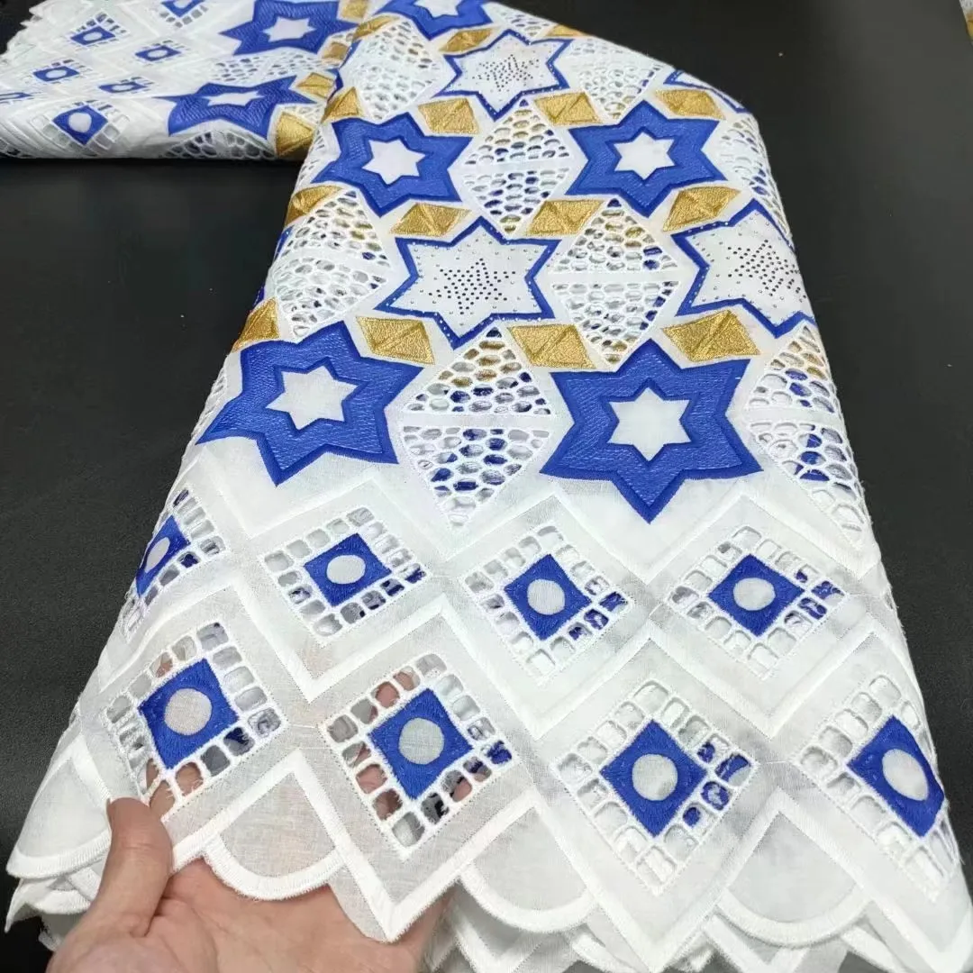 

Voile Lace Material Blue Geometric Pattern Fashionable for Lady Cotton Mesh Lace African Fabric Embroidery Cotton Dubai LTYC23