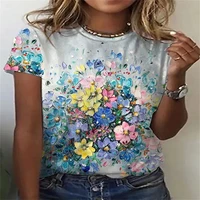 202 summer 3d printed t shirt floral print harajuku street fashion loose and comfortable short sleeve crewneck top
