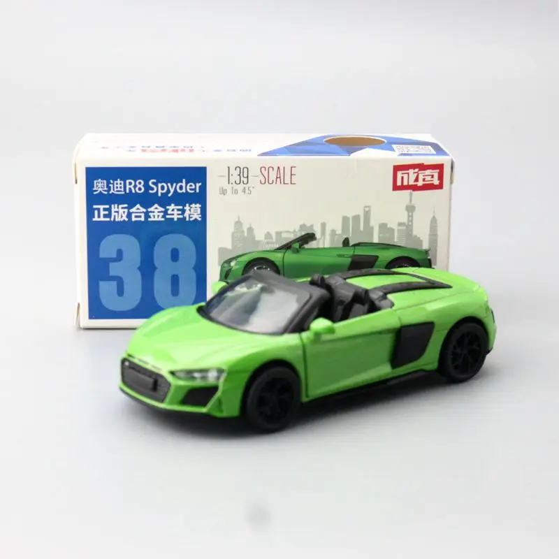 

Diecast Metal 1:39 Scale Audi R8 Spyder Super Car Model Pull Back Educational Collection Gift For Children Toy Match Box