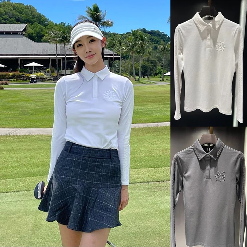 

Корейский стиль, одежда для гольфа, новинка, Женский Осенний облегающий топ для гольфа с длинными рукавами
