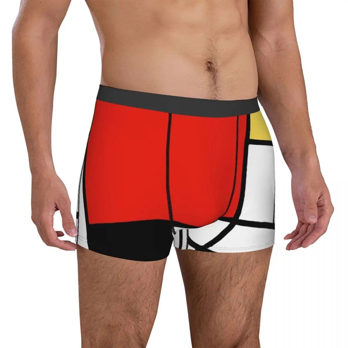 

Geometric Underwear Mondrian Men Boxer Brief Elastic Boxer Shorts Hot Printed Large Size Underpants