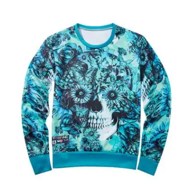 

2023HOT Free Shipping2016 new 3D men's sweater creative printing blue flower skull speed sale on