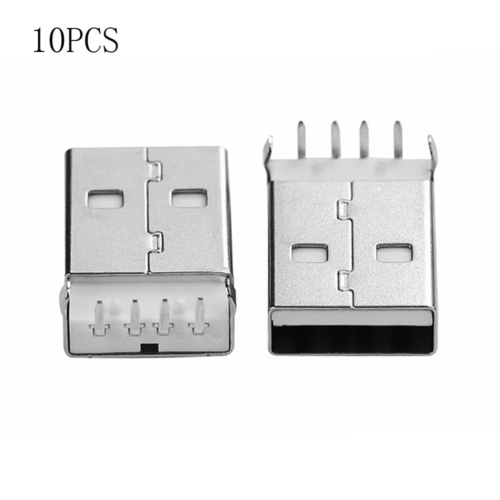 

10PCS 4 Bent Pin DIP Welded Plate USB Socket USB 2.0 Male Connector A Type USB PCB Plug 90 Degree Male USB Data Interface Plug