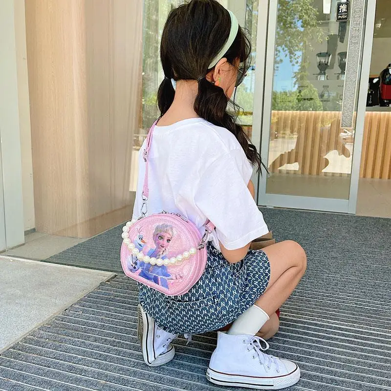 Disney Children's Shoulder Bag for Girl Kid Frozen Purse with Pearl Crossbody Bag Tote Handbag Cartoon Waterproof Portable