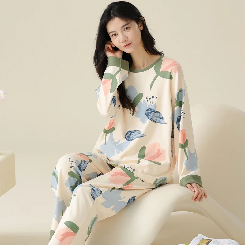 Корейский пижамный комплект женские осенне-весенние длинные брюки с длинными