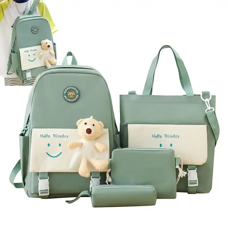 

Cartoon Bear Backpack 4Pcs Portable Creative Lovely Bear Rucksack Multi-use Teen Girls School Bookbags Elementary Students