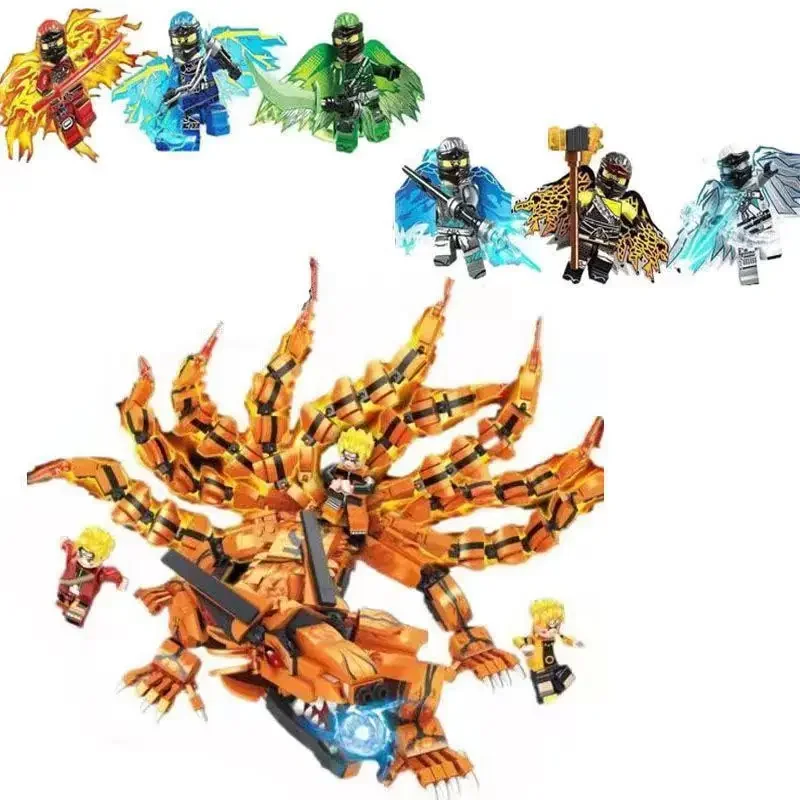 

Fire Ninja Nine Tail Demon Fox Fire Shadow Divine Dragon 90123 Building Blocks Boy Toys Christmas Gift For Children