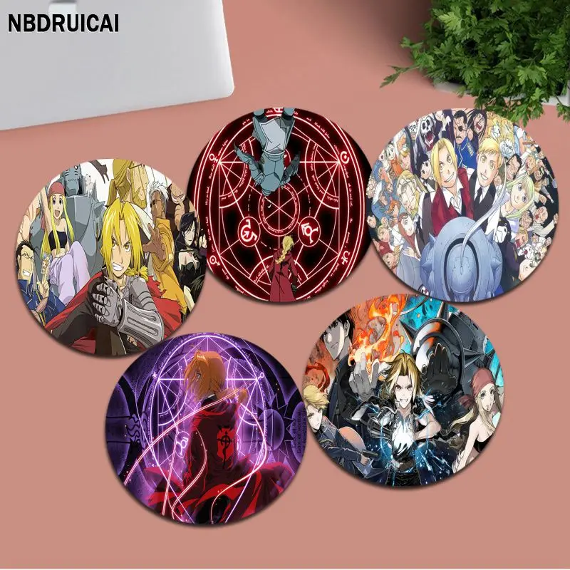 

FullMetal Alchemist DIY Round Gaming Mouse Pad Gamer Desk Mats Keyboard Pad Mause Pad Office Desk Set For Teen Girls Bedroom