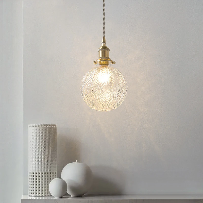 

Japanese Style Pendant Light Brass Glass Nordic Retro Homestay Porch Aisle Restaurant Lamp Bedroom Bedside Decorative Chandelier