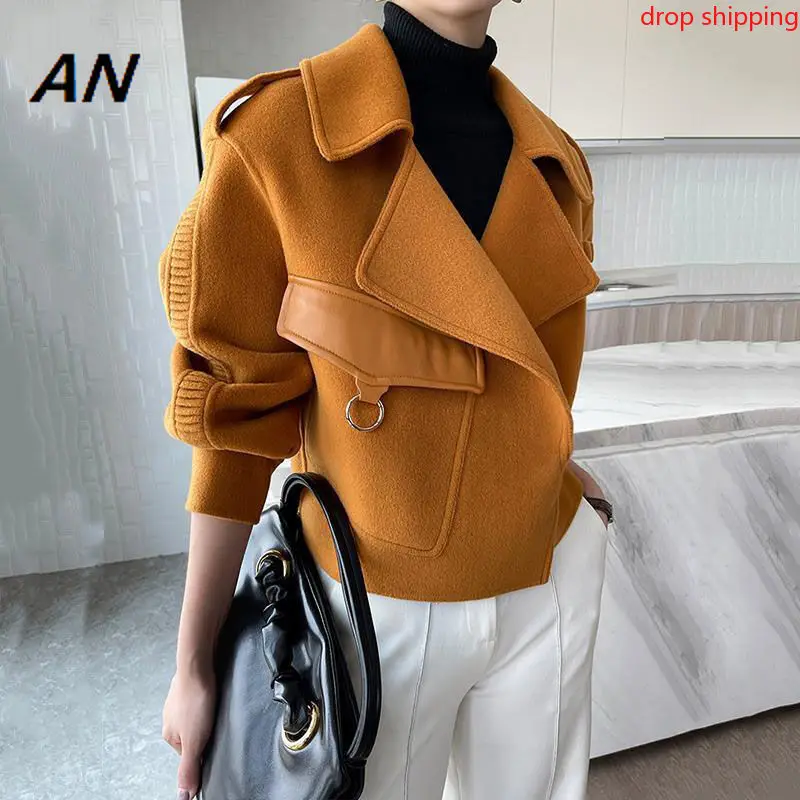 

Jackets Women 2023 Autumn Winter New Casual Versatile Loose Jacket Fashion Splice Suit Collar Woolen Coat Commuter Women's Wear