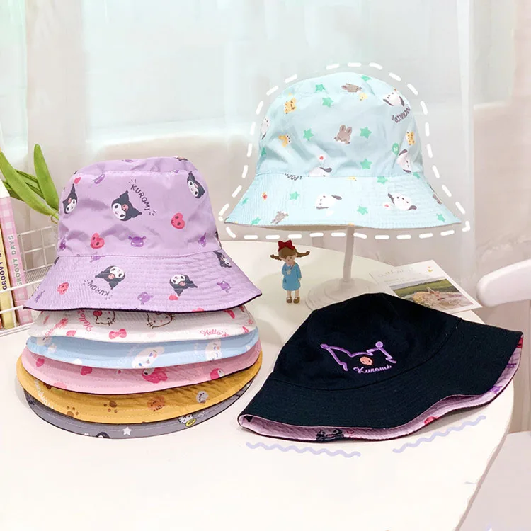 

Sanrios Anime Hello Kittys Women Fisherman's Hat Summer Sunscreen Hat NEW Big Brim Bucket Hat Edge Anti-Ultraviolet Uv Sun Hat