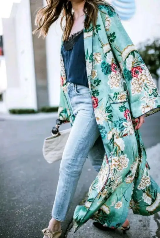 Женское платье-Кардиган с длинным рукавом и цветочным принтом - купить по