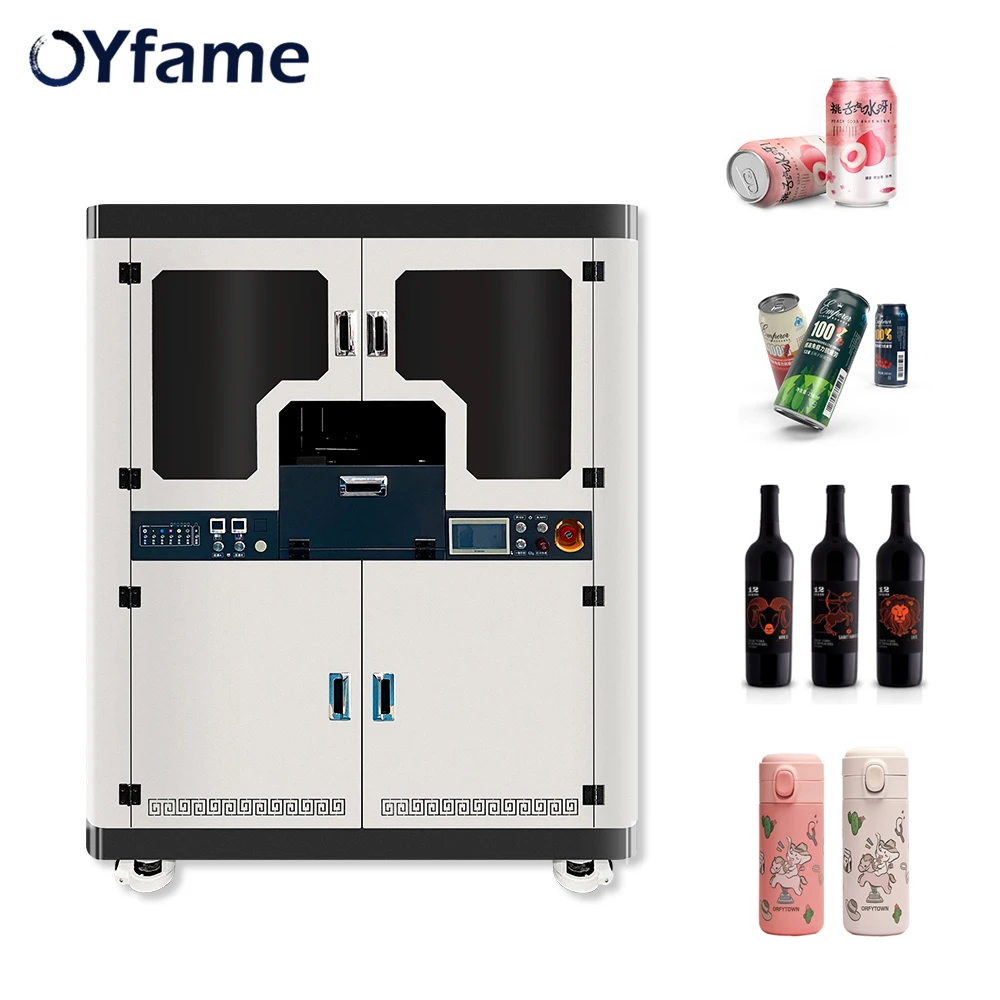 

OYfame Large cylinder UV Printer for water cup Wine Bottle Beer Cup Cosmetic Bottle uv print with G5i Print head rotary printer