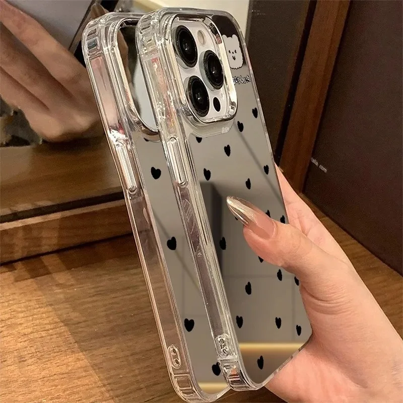 Фото Для Infinix Hot 50 Pro Plus 40 Pro 30 20i 12i 11 10 9 Play 8 Lite Чехол для телефона с мультяшным медведем и зеркалом Love Heart Противоударный чехол №5