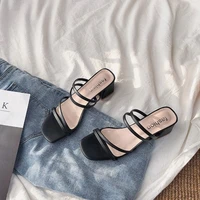 new women slippers fashion solid color open toe chunky heel sandals all match lightweight comfortable beach shoes sandalia nuvem