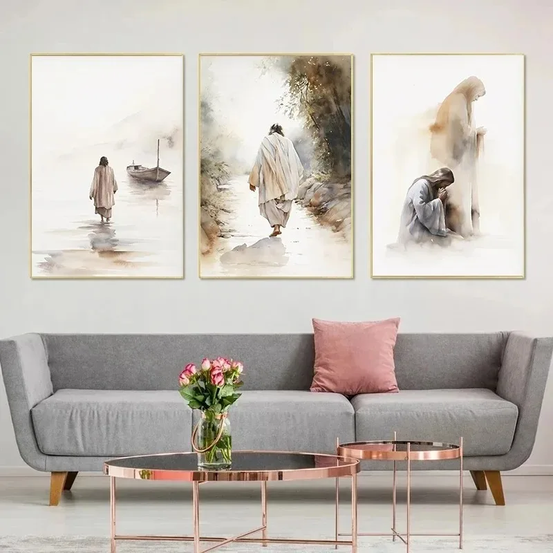 Плакат иисус Ходить На Воде — Библейская Тема Печать Холсте Домашний Декор