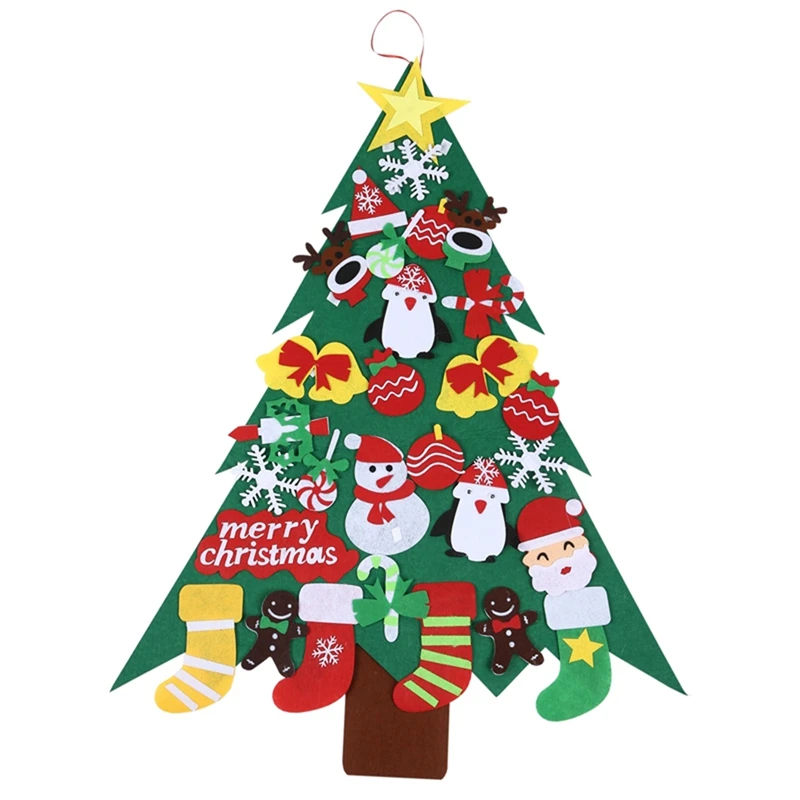 

Набор «сделай сам» из фетра для рождественской елки для детей со съемными украшениями, настенная подвесная домашняя дверь, Рождественское украшение для малышей