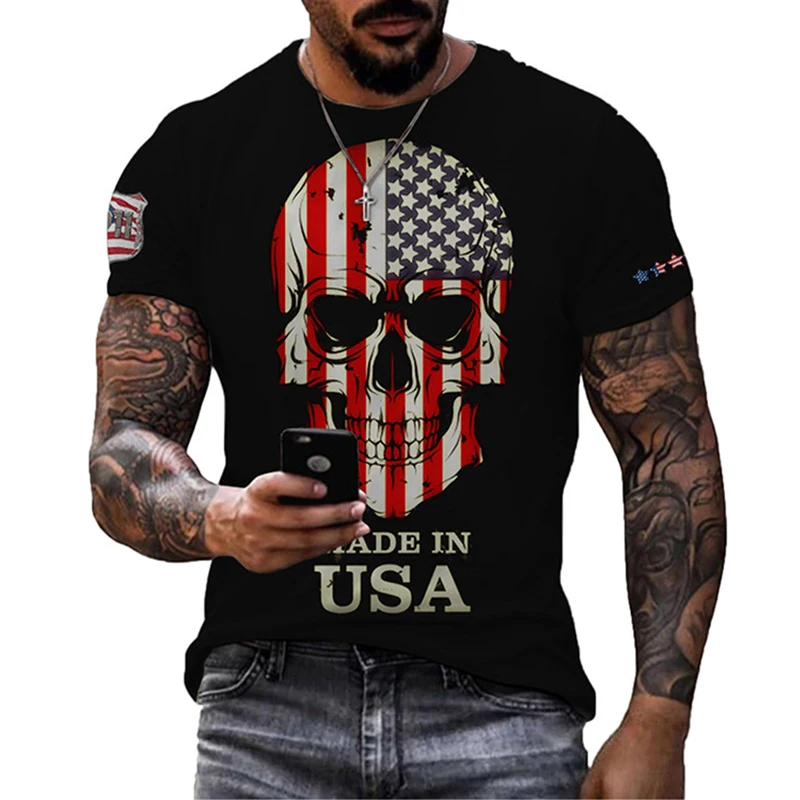 

Summer American Flag Eagle 3D Print Vintage Men's T Shirt Short Sleeve Oversized Loose T Shirt USA Letters Print Top T Shirt Men