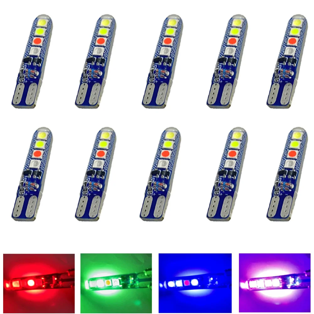 

10x T10 LED RGB Strobe Bulb,W5W 168 Car Interior Lights Dome Reading Map Light.