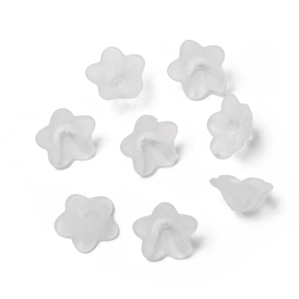 

200PCS Transparent Acrylic Beads Flower White 13x7mm Hole: 1mm