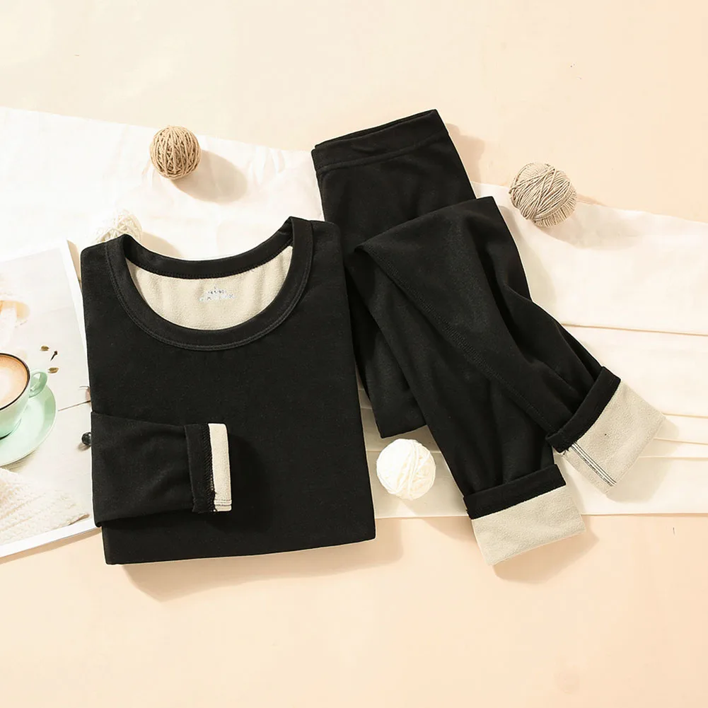 

Indoor Outdoor Thermal Underwear Pants Pajamas Plain Round Neck Ultra Soft Warm Clothes Comfortable Double-sided