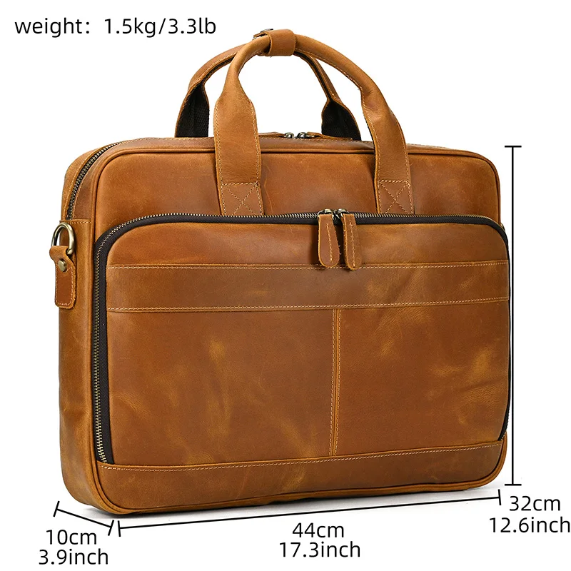 Crazy Horse Genuine Leather Briefcase For Man 16 inch PC Cow Leather Male Messenger Shoulder Bags Laptop Business Office Handbag