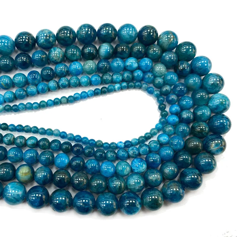 Wholesale AAA Blue Apatite Round Natural Gem Stone Beads For Jewelry Making DIY Women Bracelet Necklace Charms 4/6/8/10/12MM