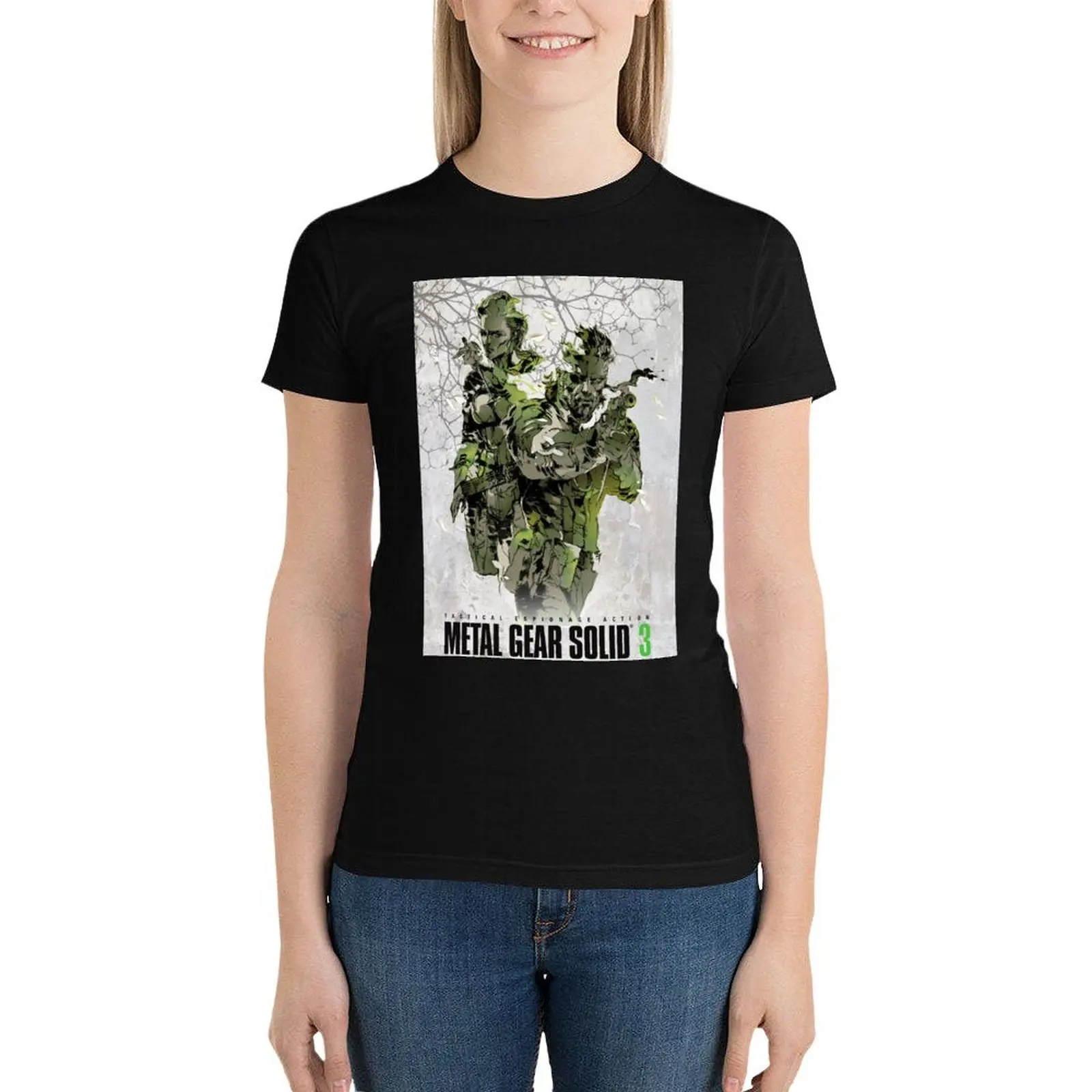 Футболка женская однотонная с 3 плакатами и металлическим снаряжением