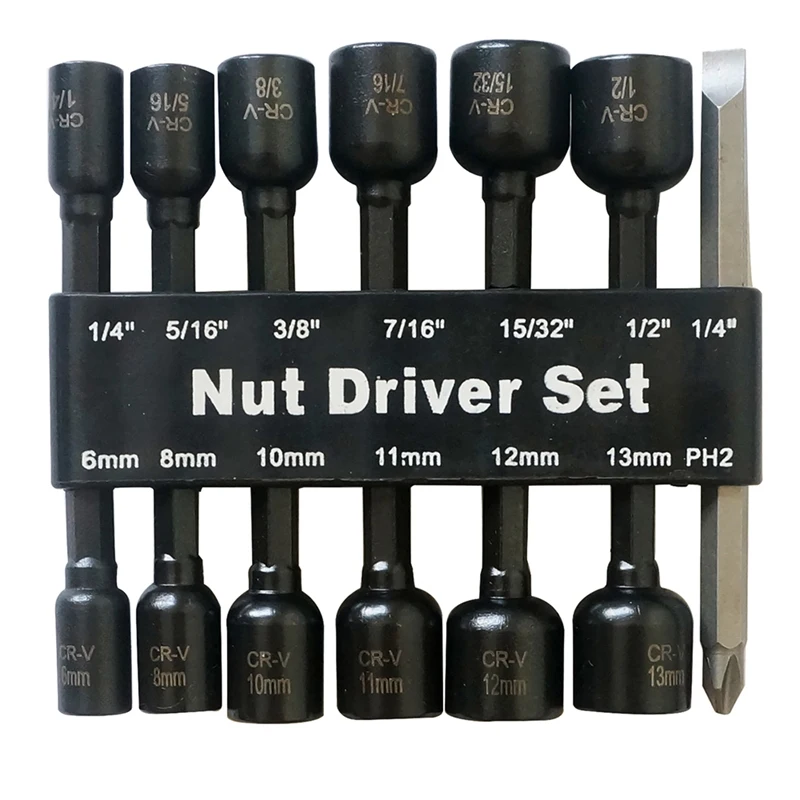 

14 Pcs Power Magnetic Nut Driver Drill Bit Set Metric&SAE Socket Wrench And Screw 1/4 Inch Dr. Hex