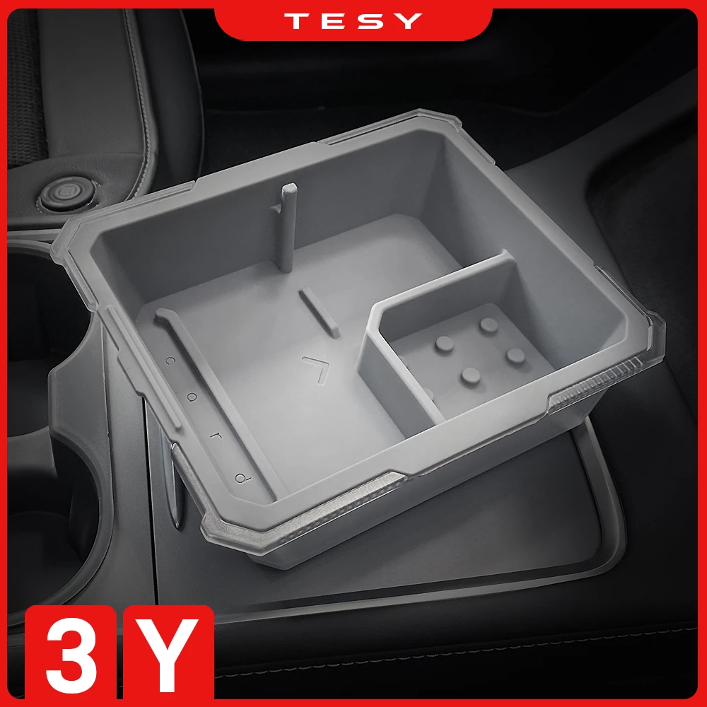 

For Telsa Model 3 Y Center Console Storage Box with Frosted Semi Transparent Tray Base and Dashboard Storage Box Cup holder