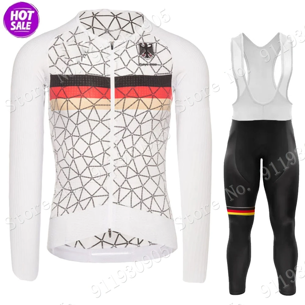 

New German National 2021 Summer Cycling Jersey Set Long Sleeve Germany Clothing Road Bike Suit Bicycle Pants Bib MTB Radtrikot