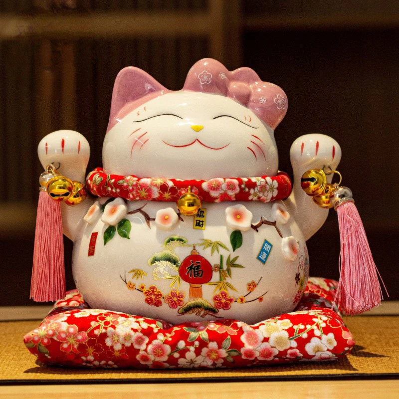 

Peach Blossom Cat 5-inch Lucky Cat Girl Cute Cash Can Japanese Ceramic Decoration Cashier Lucky Cat Home Decor